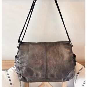 Fossil Leather Messenger Bag Green Distressed Flap Crossbody Laptop Satchel